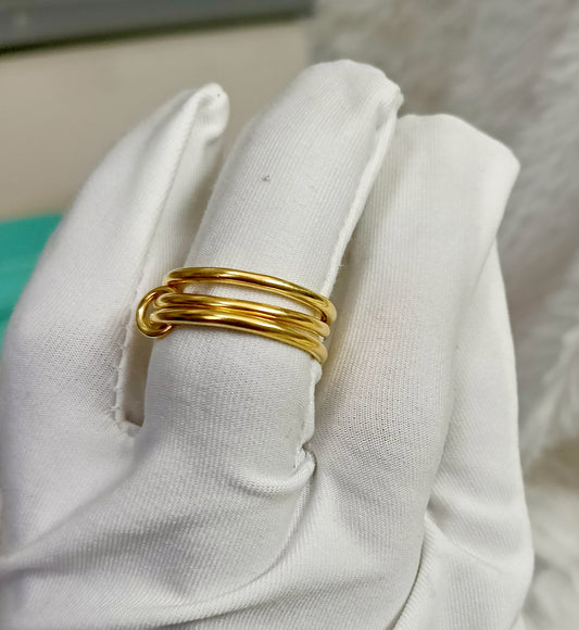 Three Band Sterling Silver Spinner Ring with Gold Accents | Unisex Boho Adjustable Daily Wear Ring Europe