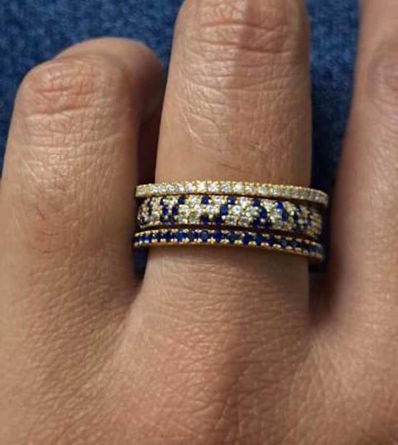 14K Gold Multi Band Ring – Blue Sapphire Connected Interlocking Stacking Rings for Women 2