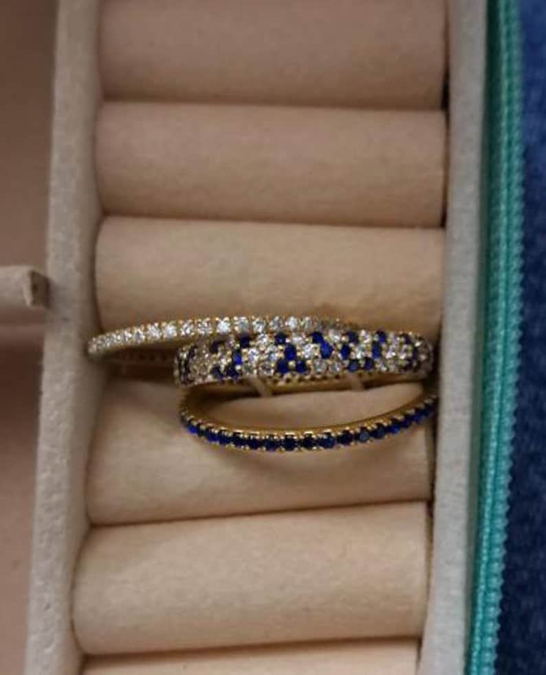 14K Gold Multi Band Ring – Blue Sapphire Connected Interlocking Stacking Rings for Women 3