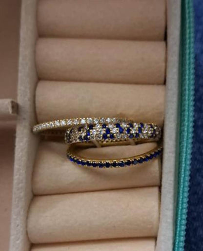 14K Gold Multi Band Ring – Blue Sapphire Connected Interlocking Stacking Rings for Women 3