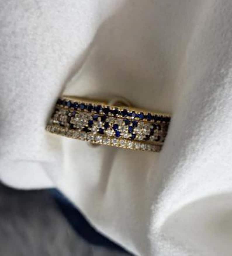 14K Gold Multi Band Ring – Blue Sapphire Connected Interlocking Stacking Rings for Women 6