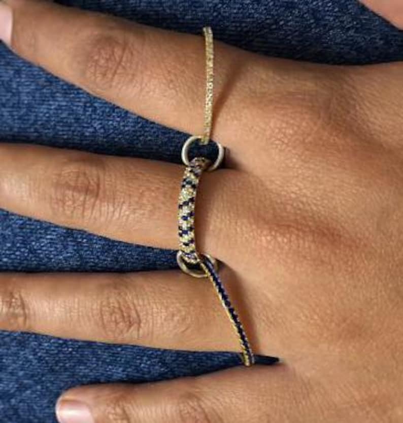 14K Gold Multi Band Ring – Blue Sapphire Connected Interlocking Stacking Rings for Women 7