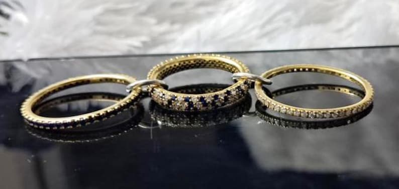 14K Gold Multi Band Ring – Blue Sapphire Connected Interlocking Stacking Rings for Women 9
