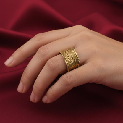 18K_Gold_Plated_Floral_Wide_Band_Ring_Vintage_Mi_grain_Clover_Statement_Ring 3