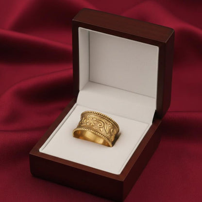 18K_Gold_Plated_Floral_Wide_Band_Ring_Vintage_Mi_grain_Clover_Statement_Ring 4