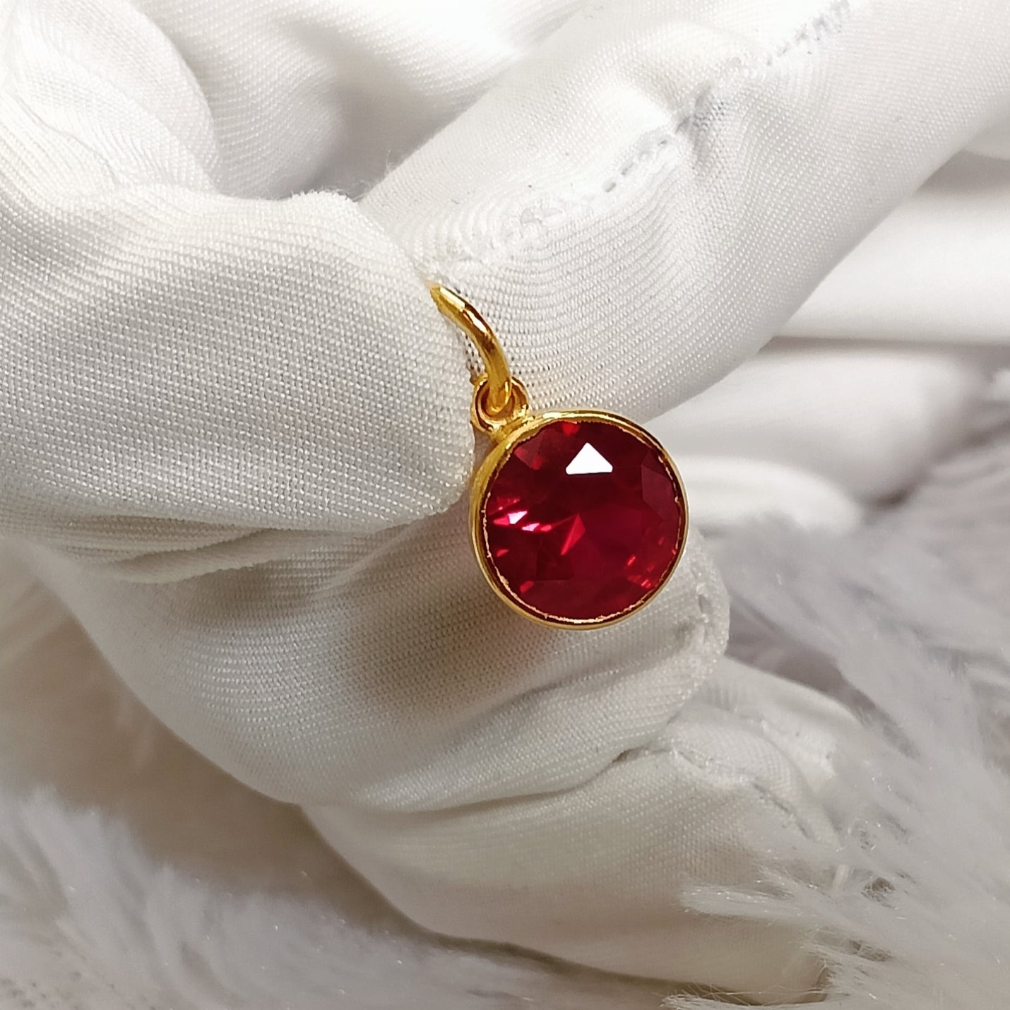 Minimalist Ruby Charm Pendant with Gold Plating for Women | Hypoallergenic Wedding Jewelry UK