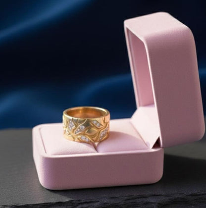 8K Gold Plated Leaf Vine Ring On Brass Metal 5