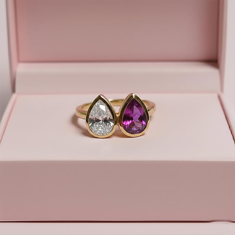 925SterlingSilver Wedding Two Stone Ring Pear Diamond & Alexandrite Ring devikajewelry