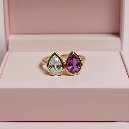 925SterlingSilver Wedding Two Stone Ring Pear Diamond & Alexandrite Ring devikajewelry
