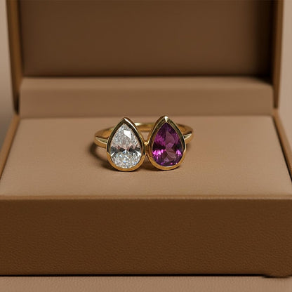 925SterlingSilver Wedding Two Stone Ring Pear Diamond & Alexandrite Ring deviukajewelry