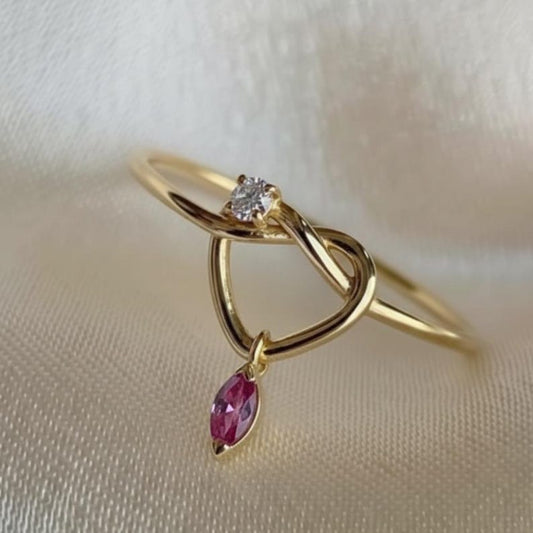 925 Silver heart Drop Ring ruby Charm Band Diamond 2