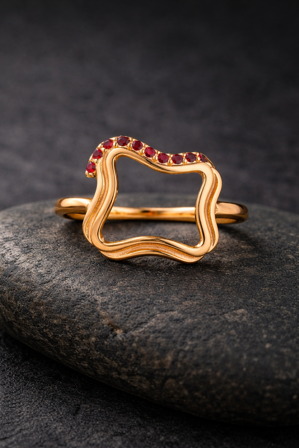 Abstract Ruby CZ Statement Ring Brass Gold Plated Handmade Ring 1