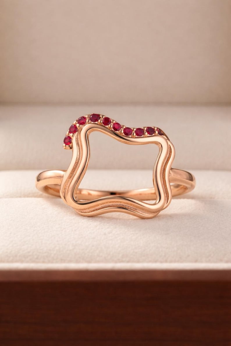 Abstract Ruby CZ Statement Ring Brass Gold Plated Handmade Ring 3