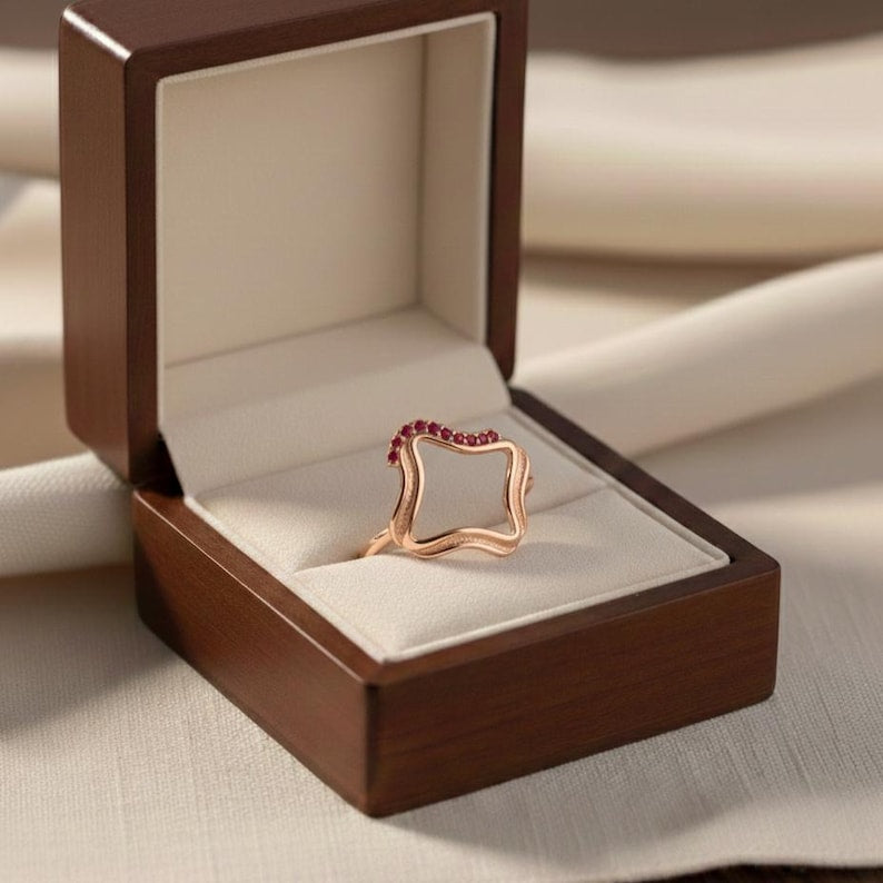 Abstract Ruby CZ Statement Ring Brass Gold Plated Handmade Ring 4