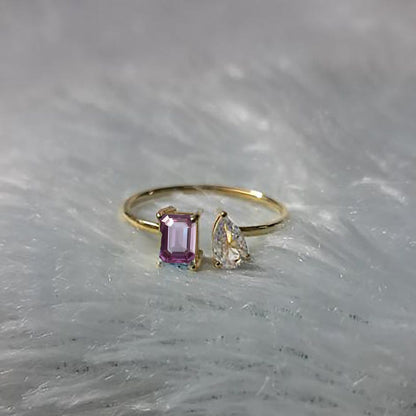 Alexandrite Toi Et Moi Ring with Pear Diamond, 925 Sterling Silver Two Stone Engagement Promise Ring 5