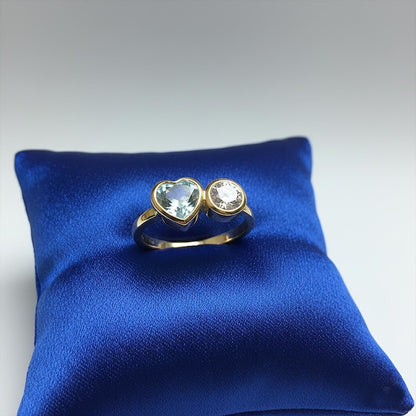Aquamarine Heart Diamond Round Ring925Silver Toi Et Moi Two Stone Proposal Ring 1