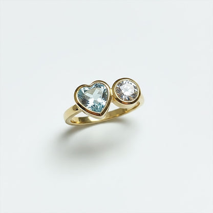 Aquamarine Heart Diamond Round Ring925Silver Toi Et Moi Two Stone Proposal Ring 11