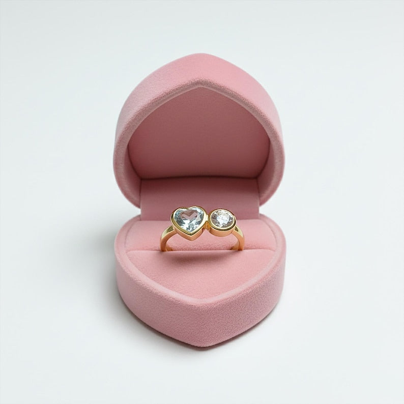 Aquamarine Heart Diamond Round Ring925Silver Toi Et Moi Two Stone Proposal Ring 7