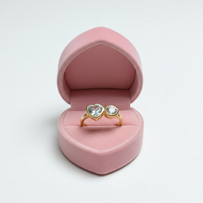 Aquamarine Heart Diamond Round Ring925Silver Toi Et Moi Two Stone Proposal Ring 7