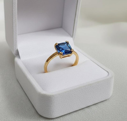 Ascher Cut Blue Sapphire Stacking Ring, 925 sterling Silver Proposal Band 2