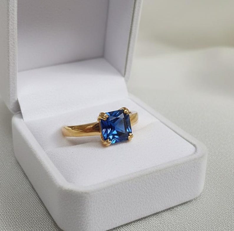 Ascher Cut Blue Sapphire Stacking Ring, 925 sterling Silver Proposal Band 3