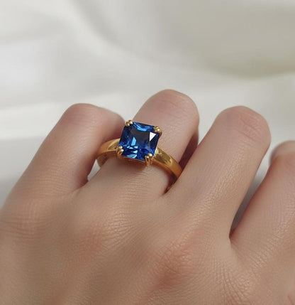 Ascher Cut Blue Sapphire Stacking Ring, 925 sterling Silver Proposal Band 4