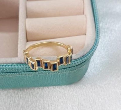 Baguette Blue Sapphire Zigzag Ring – 14k Yellow Gold, Vintage Art Deco Engagement Ring devika