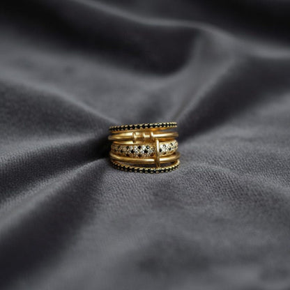 Black Onyx & Diamond Interlocking Band Ring – 925 Sterling Silver Chunky Statement Wedding Ring devika