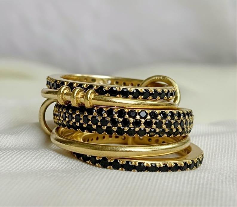 Black Spinel Five Interlocking Spinner Ring, 14k Gold Multi Linked Band devika jewels