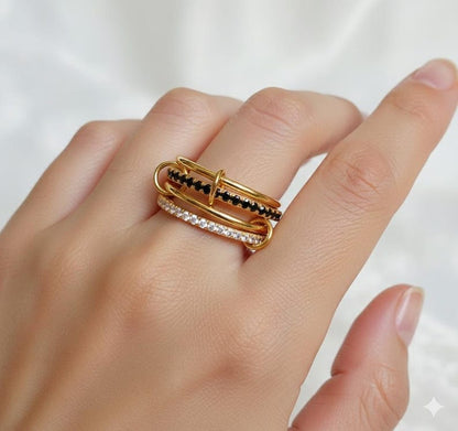 Black and White Diamond 4 Interlocking Ring, chunky Multi Linked connected 925 silver Jewelry devika