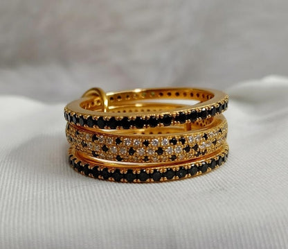 Black and white Diamond Interlocking Ring, Stacking Connected Band 4