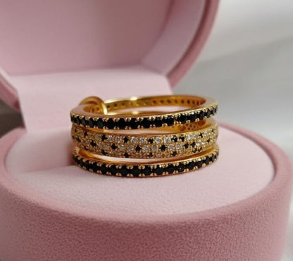 Black and white Diamond Interlocking Ring, Stacking Connected Band 6