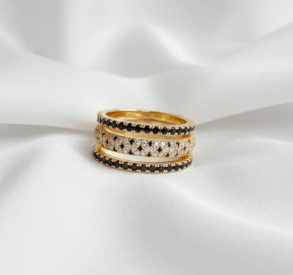 Black and white Diamond Interlocking Ring, Stacking Connected Band 7