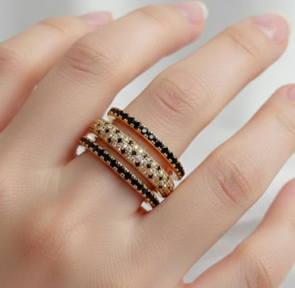 Black and white Diamond Interlocking Ring, Stacking Connected Band 8