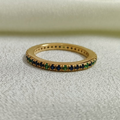 Ruby and CZ Diamond Triple Interlocking Spinner Ring, 925 Silver