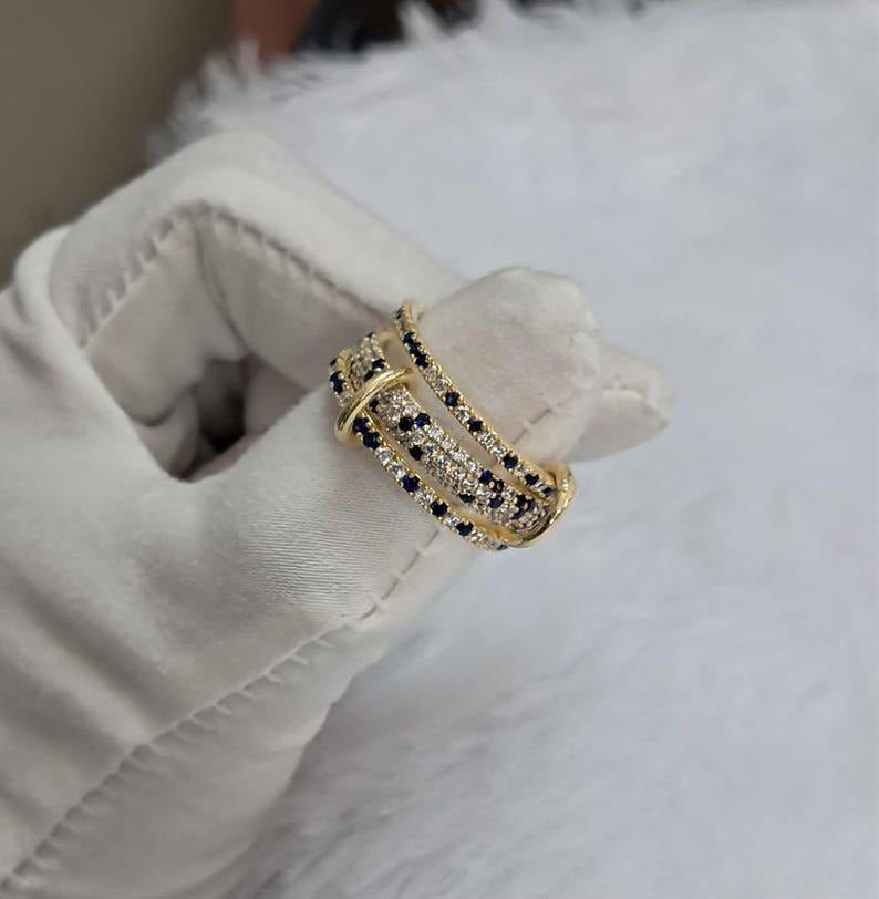 Blue Sapphire Diamond 925 Silver Spinner Ring, Linked Eternity Band10