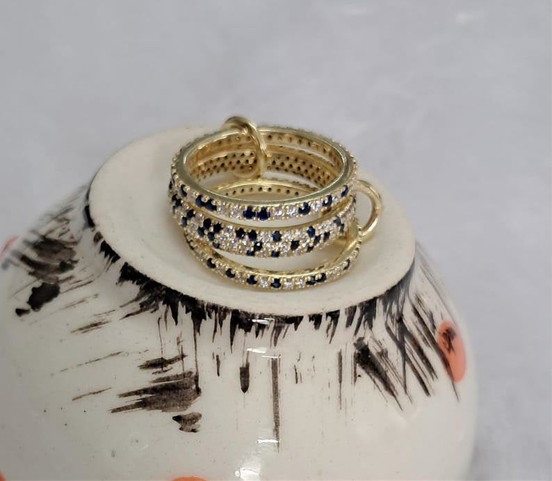 Blue Sapphire Diamond 925 Silver Spinner Ring, Linked Eternity Band 11