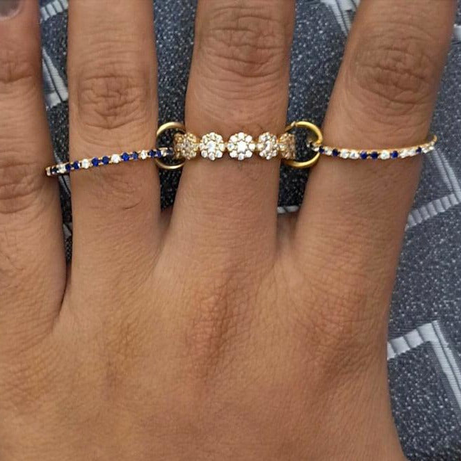 Blue Sapphire Diamond Interlocking Chunky Triple Trio Band Ring in 925 Sterling Silver devika jewels gems