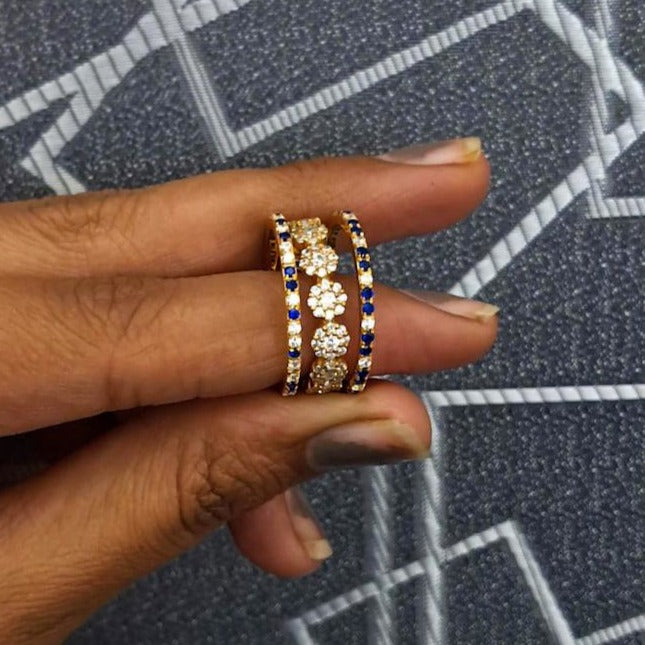 Blue Sapphire Diamond Interlocking Chunky Triple Trio Band Ring in 925 Sterling Silver gems devika
