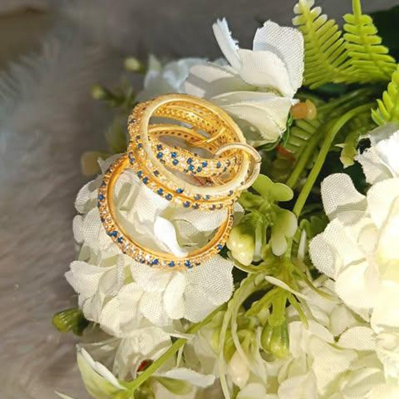 Blue Sapphire Diamond Interlocking Ring 925 Sterling Silver Spinner Three Band Wedding Ring 2