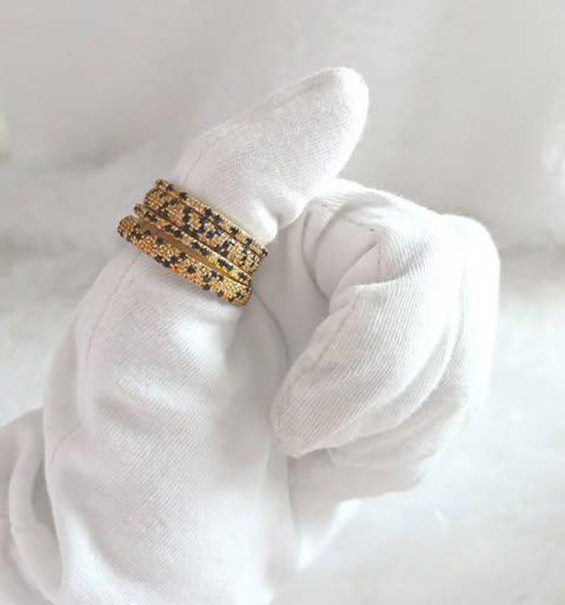 Blue Sapphire Diamond Interlocking Ring 925 Sterling Silver Spinner Three Band Wedding Ring 8 devika