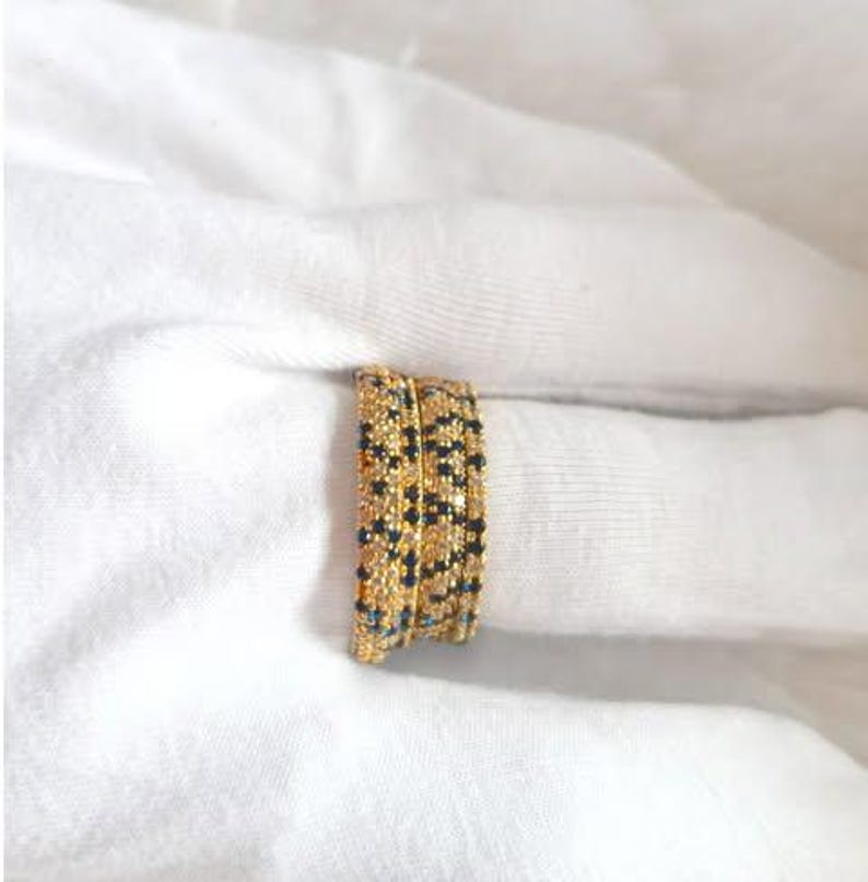 Blue Sapphire Diamond Interlocking Ring 925 Sterling Silver Spinner Three Band Wedding Ring gemstonejewelsdevika