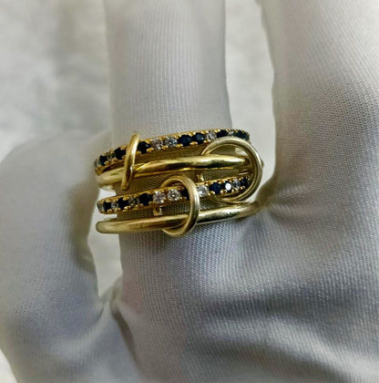 Blue Sapphire Diamond Interlocking Ring, Connected Multi Linked 925 Silver Four Band devika