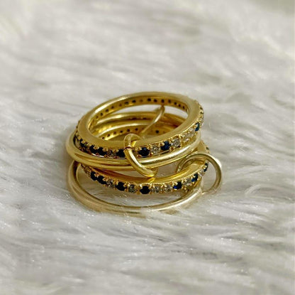 Blue Sapphire Diamond Interlocking Ring, Connected Multi Linked 925 Silver Four Band devika jewels 