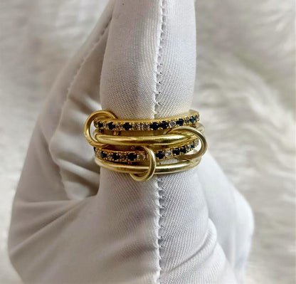 Blue Sapphire Diamond Interlocking Ring, Connected Multi Linked 925 Silver Four Band jewels devika