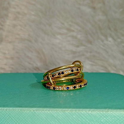 Blue Sapphire Diamond Interlocking Ring, Connected Multi Linked 925 Silver Four Band devikagem