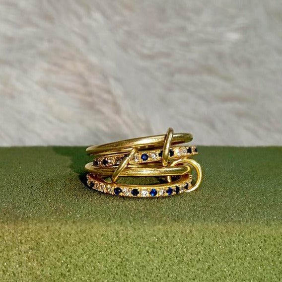 Blue Sapphire Diamond Interlocking Ring, Connected Multi Linked 925 Silver Four Band devika jewelry