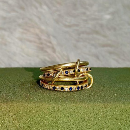 Blue Sapphire Diamond Interlocking Ring, Connected Multi Linked 925 Silver Four Band devika jewelry