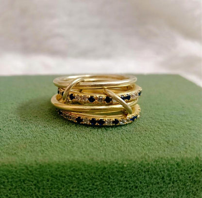 Blue Sapphire Diamond Interlocking Ring, Connected Multi Linked 925 Silver Four Band devika gems stone