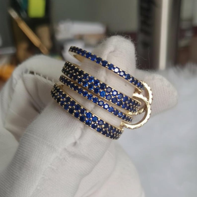Blue Sapphire Interlocked Ring 925 Sterling Silver Eternity Connected Stacking Wedding Jewelry 1 DEVIKA